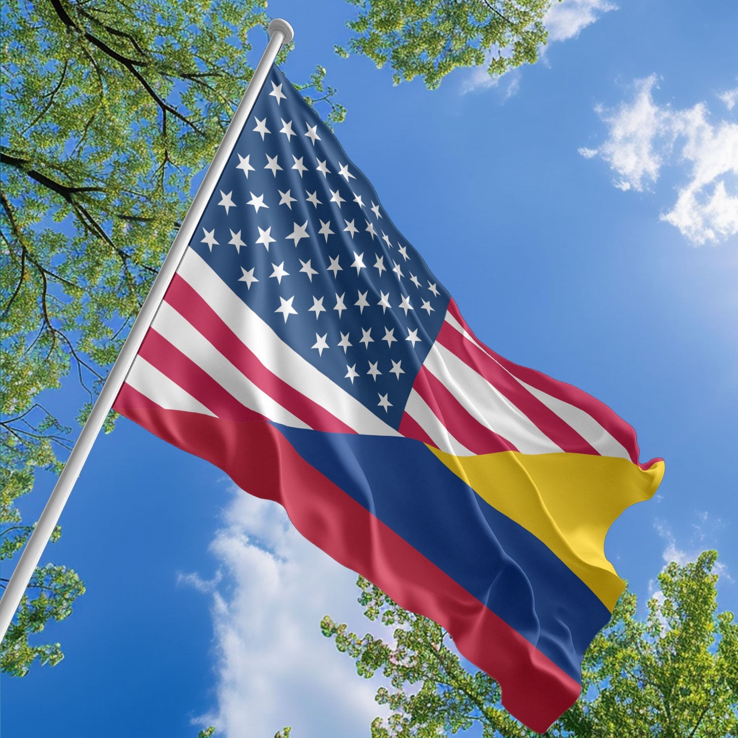 American Colombian Flag, US And Colombia Polyester Friendship Blend Together Style 1