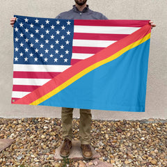 American Congolese Flag, US And Democratic Republic of the Congo Polyester Friendship Blend Together Style 4