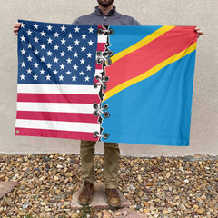 American Congolese Flag, US And Democratic Republic of the Congo Polyester Sew Together Style 4