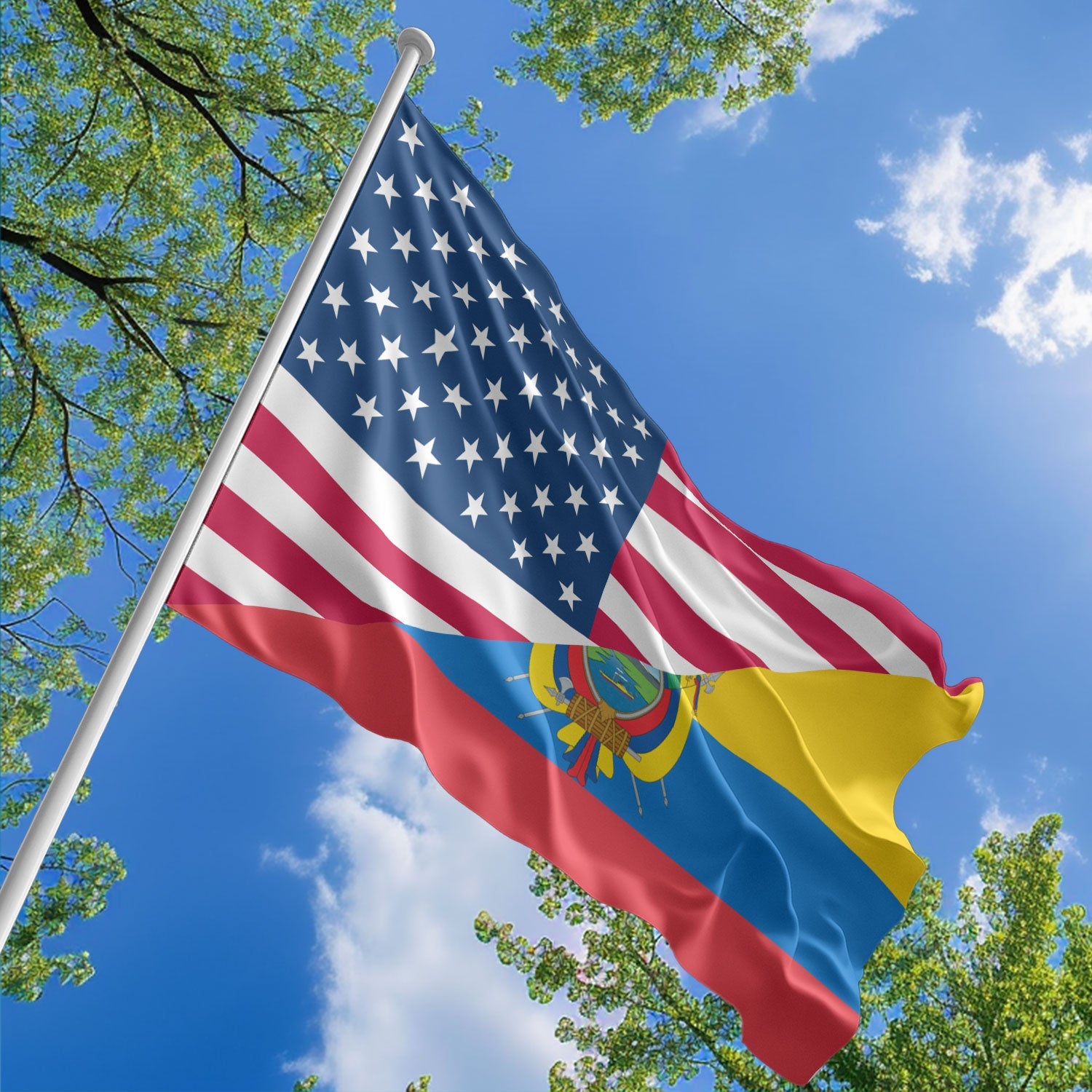 American Ecuadorian Flag, US And Ecuador Polyester Friendship Blend Together Style 1