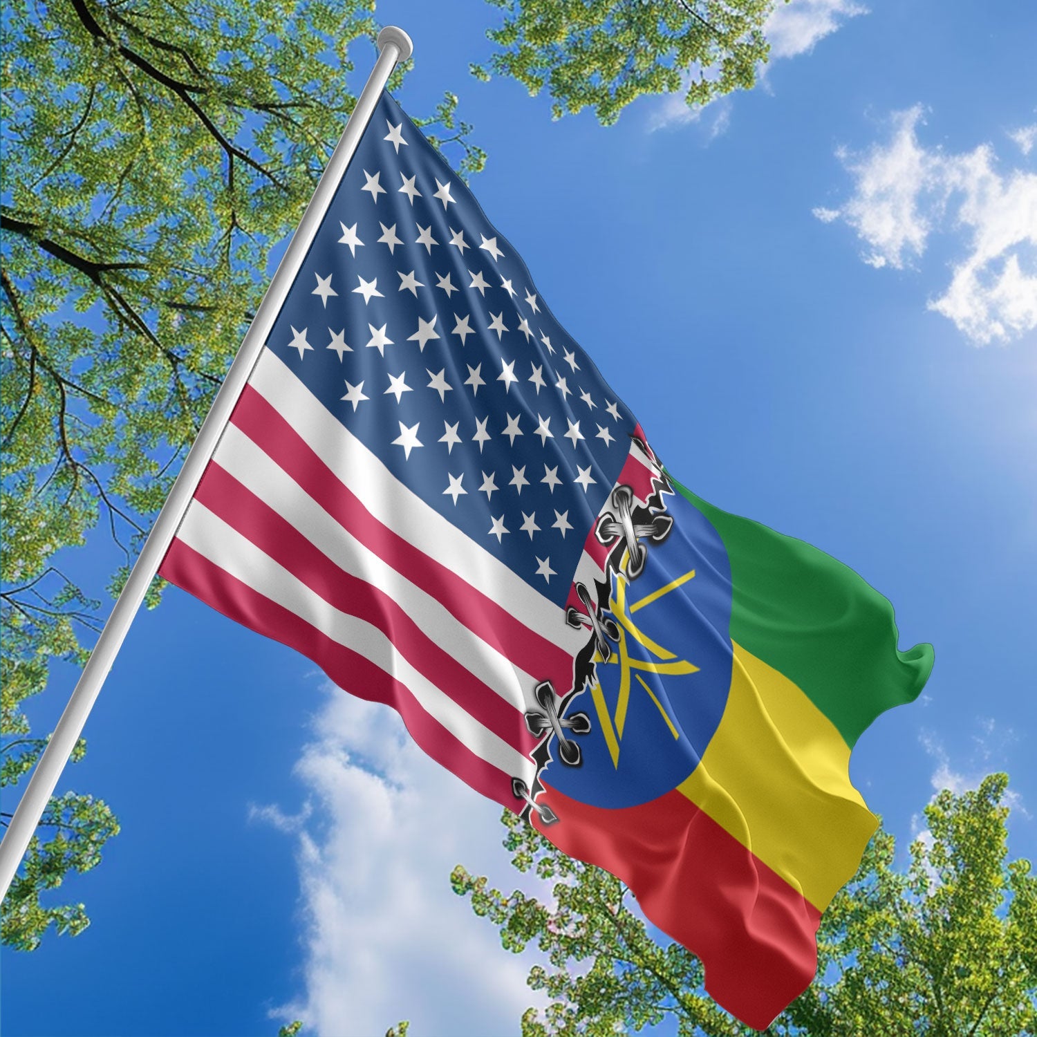 American Ethiopian Flag, US And Ethiopia Polyester Sew Together Style 1