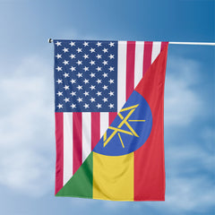 American Ethiopian Flag, US And Ethiopia Polyester Friendship Blend Together Style 3