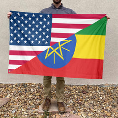 American Ethiopian Flag, US And Ethiopia Polyester Friendship Blend Together Style 4