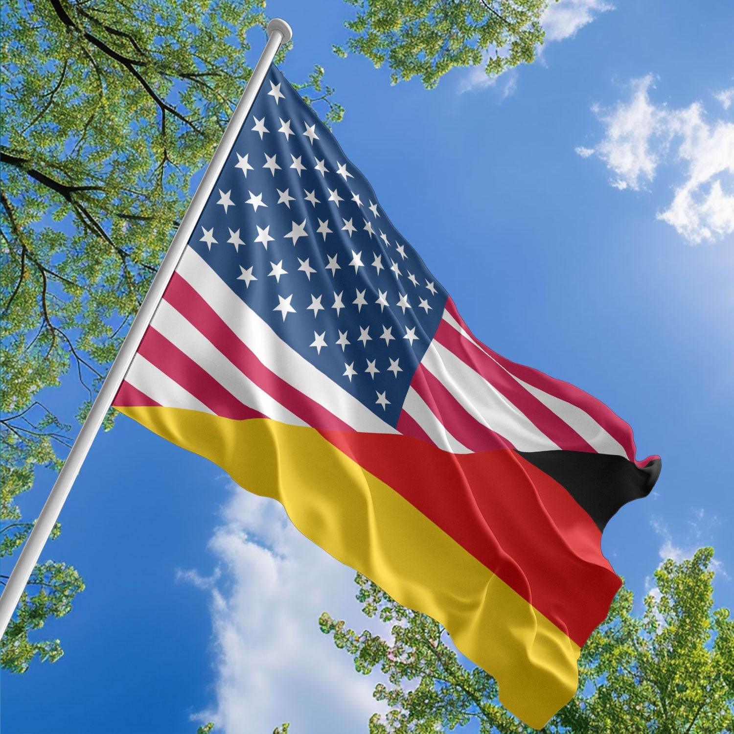 American German Flag, US And Germany Polyester Friendship Blend Together Style 1