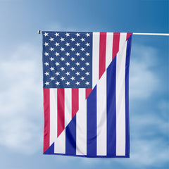 American Greek Flag, US And Greece Polyester Friendship Blend Together Style 3