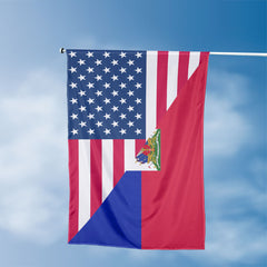 American Haitian Flag, US And Haiti Polyester Friendship Blend Together Style 3