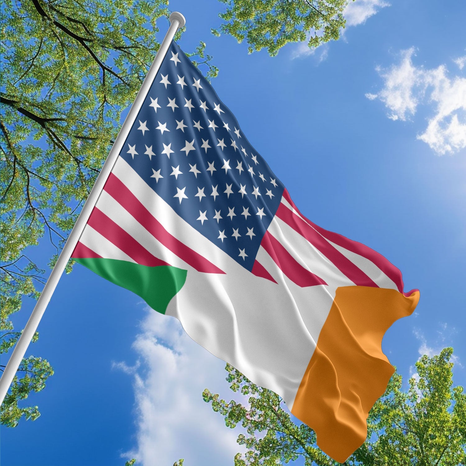 American Irish Flag, US And Ireland Polyester Friendship Blend Together Style 1