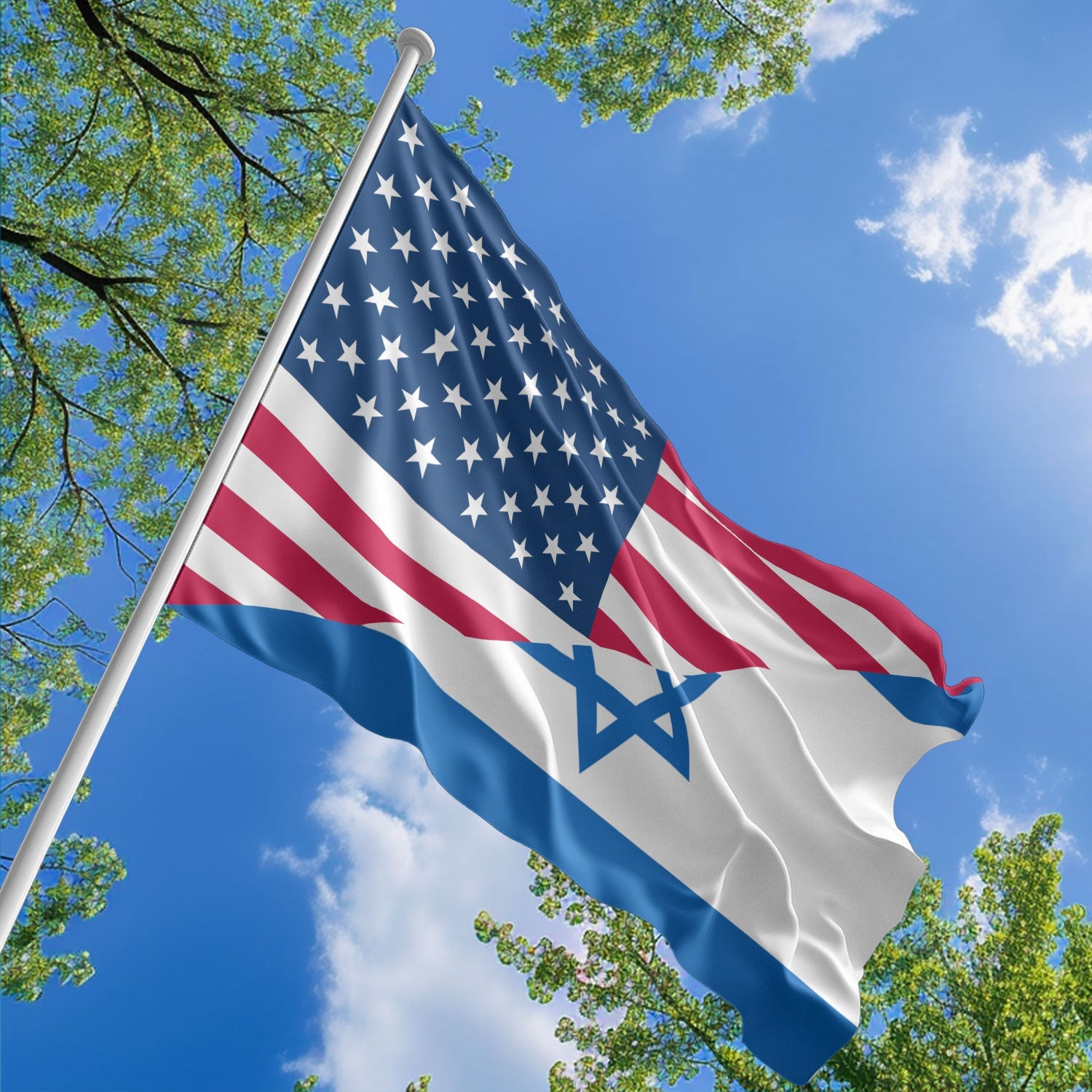 American Israeli Flag, US And Israel Polyester Friendship Blend Together Style 1