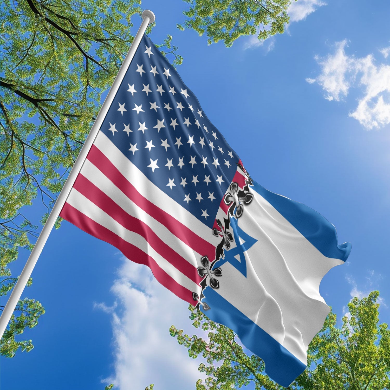 American Israeli Flag, US And Israel Polyester Sew Together Style 1