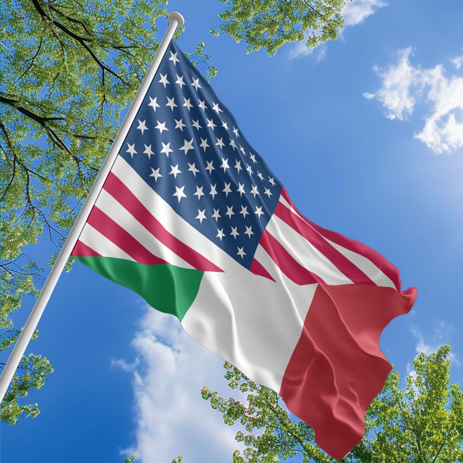 American Italian Flag, US And Italy Polyester Friendship Blend Together Style 1