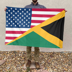 American Jamaican Flag, US And Jamaica Polyester Friendship Blend Together Style 4