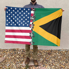 American Jamaican Flag, US And Jamaica Polyester Sew Together Style 4