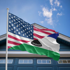 American Mosotho Flag, US And Lesotho Polyester Friendship Blend Together Style 2