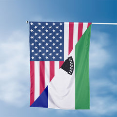 American Mosotho Flag, US And Lesotho Polyester Friendship Blend Together Style 3