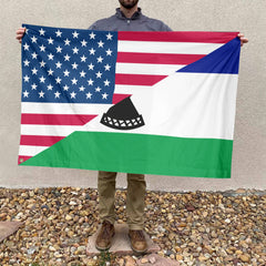 American Mosotho Flag, US And Lesotho Polyester Friendship Blend Together Style 4