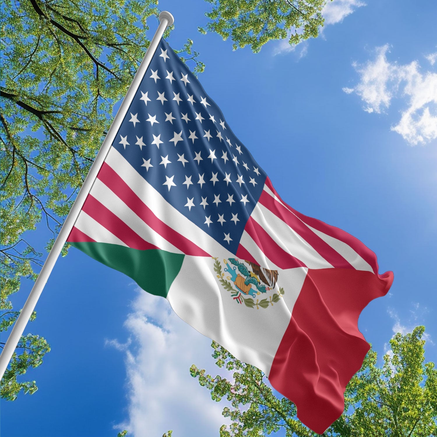 American Mexican Flag, US And Mexico Polyester Friendship Blend Together Style 1