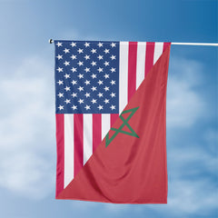 American Moroccan Flag, US And Morocco Polyester Friendship Blend Together Style 3