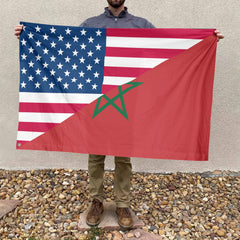 American Moroccan Flag, US And Morocco Polyester Friendship Blend Together Style 4