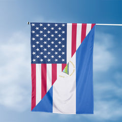 American Nicaraguan Flag, US And Nicaragua Polyester Friendship Blend Together Style 3