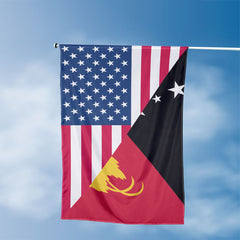 American Papua New Guinean Flag, US And Papua New Guinea Polyester Friendship Blend Together Style 3