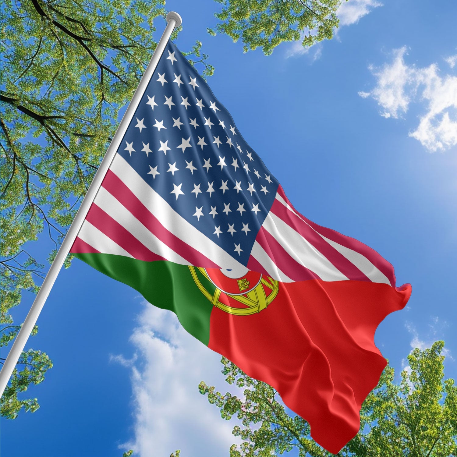 American Portuguese Flag, US And Portugal Polyester Friendship Blend Together Style 1