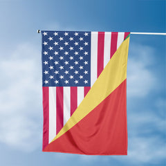 American Congolese Flag, US And Republic of the Congo Polyester Friendship Blend Together Style 3