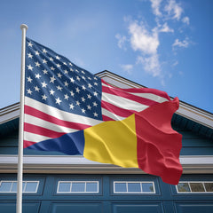 American Romanian Flag, US And Romania Polyester Friendship Blend Together Style 2