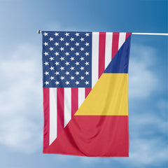 American Romanian Flag, US And Romania Polyester Friendship Blend Together Style 3