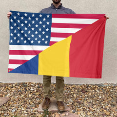 American Romanian Flag, US And Romania Polyester Friendship Blend Together Style 4