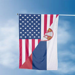 American Serbian Flag, US And Serbia Polyester Friendship Blend Together Style 3