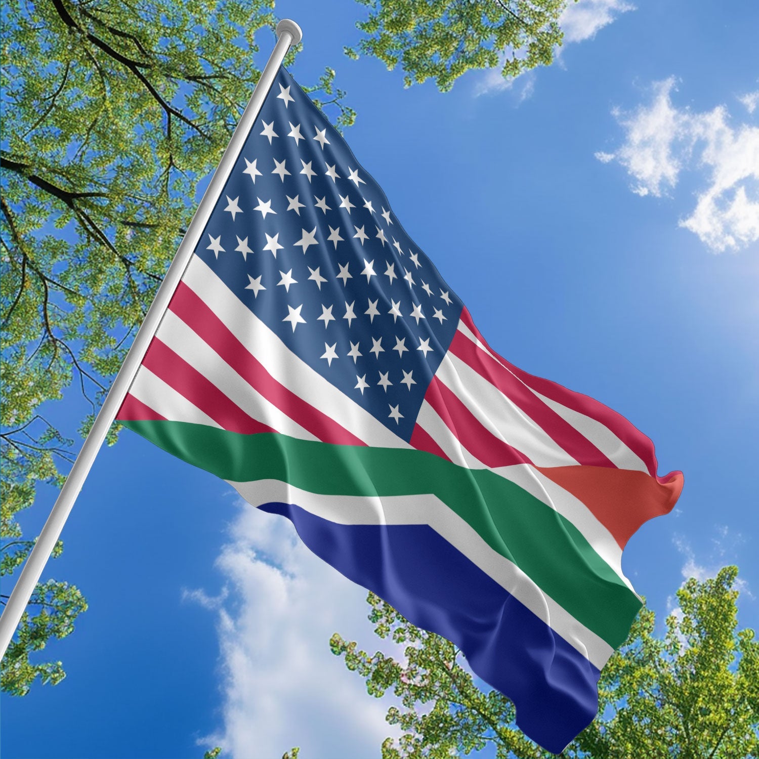 American South African Flag, US And South Africa Polyester Friendship Blend Together Style 1