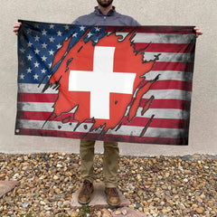 American Swiss Flag, US And Switzerland Polyester The Scratch Style 4