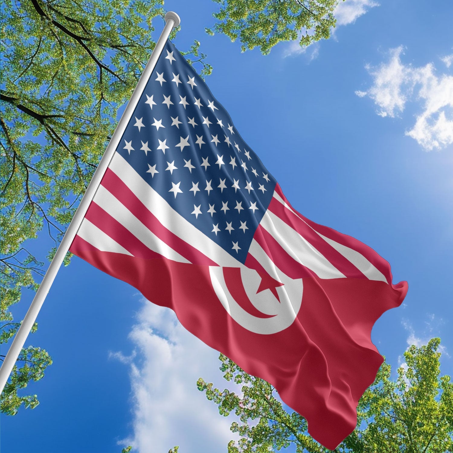 American Tunisian Flag, US And Tunisia Polyester Friendship Blend Together Style 1