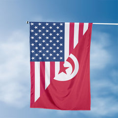 American Tunisian Flag, US And Tunisia Polyester Friendship Blend Together Style 3