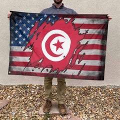 American Tunisian Flag, US And Tunisia Polyester The Scratch Style 4