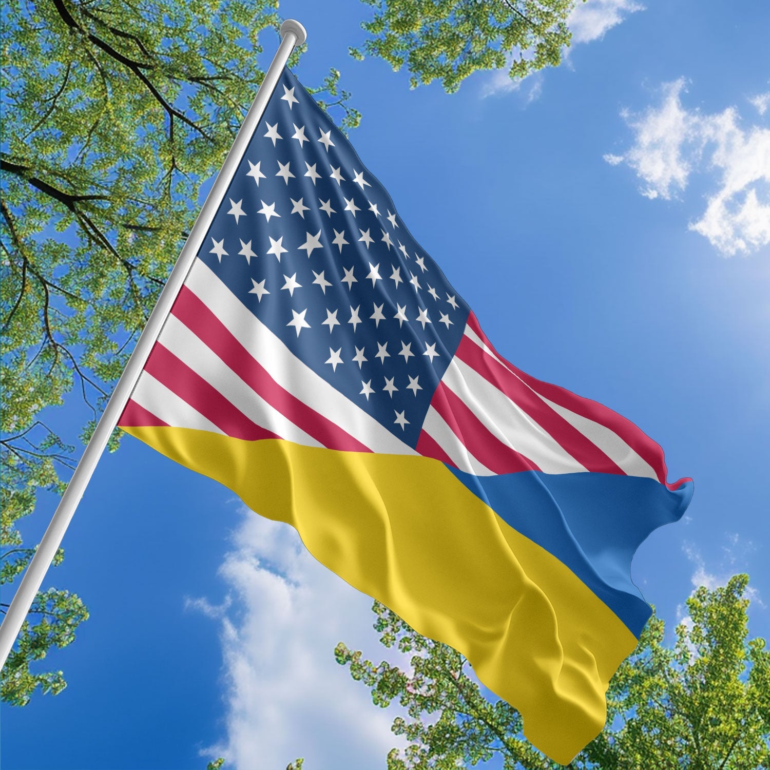 American Ukrainian Flag, US And Ukraine Polyester Friendship Blend Together Style 1