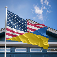 American Ukrainian Flag, US And Ukraine Polyester Friendship Blend Together Style 2