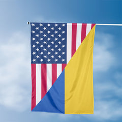 American Ukrainian Flag, US And Ukraine Polyester Friendship Blend Together Style 3