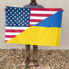 American Ukrainian Flag, US And Ukraine Polyester Friendship Blend Together Style 4