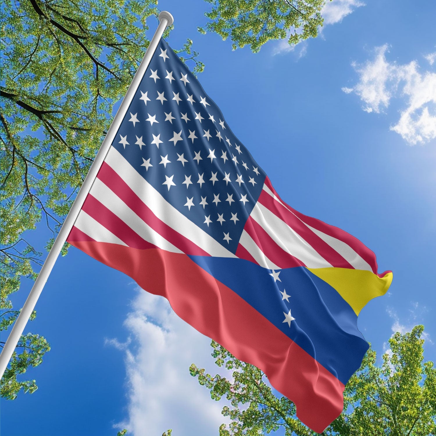 American Venezuelan Flag, US And Venezuela Polyester Friendship Blend Together Style 1